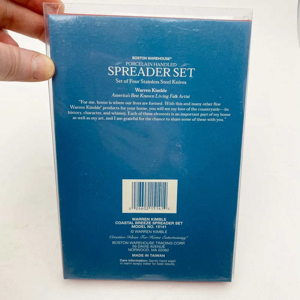 Warren Kimble Coastal Breeze Lighthouse Porcelain‎ Handle Spreader Set 4pc Blue